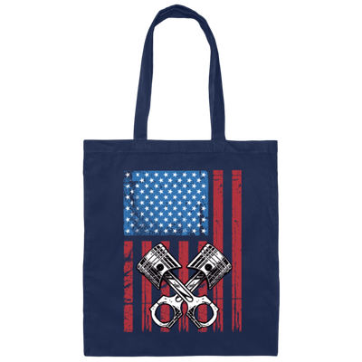 Vintage Patriotic American Flag Piston Muscle Car Canvas Tote Bag