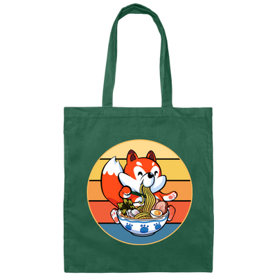 Retro Fox, Eating Ramen, Love Japanese, Noodles Japan Style Canvas Tote Bag