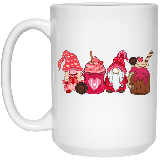Gnome With Cups, Love Gnome, Valentine Gnome, Valentine's Day, Trendy Valentine White Mug