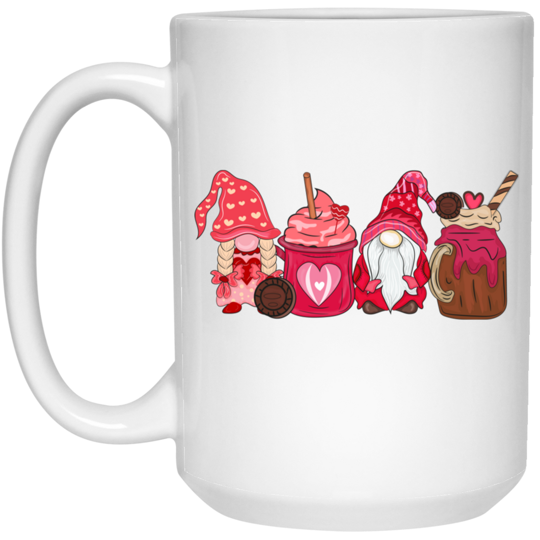 Gnome With Cups, Love Gnome, Valentine Gnome, Valentine's Day, Trendy Valentine White Mug