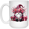 Pink Gnome, Cute Christmas, Cute Gnome, Pink Plaid White Mug