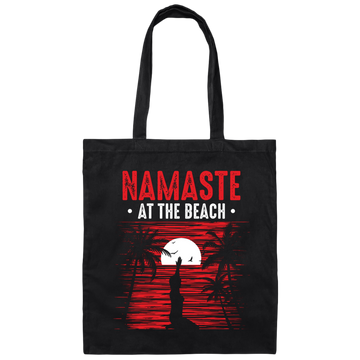 Namaste At The Beach, Retro Yoga, Yoga On Seaside Canvas Tote Bag