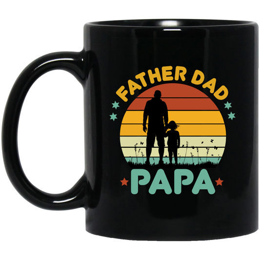 Retro Papa, Father's Day Gift, Daddy And Daughter Silhouette Black Mug