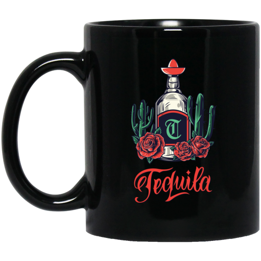 Tequila Bottle, Wine Bottle Central Cactus Forest Black Mug