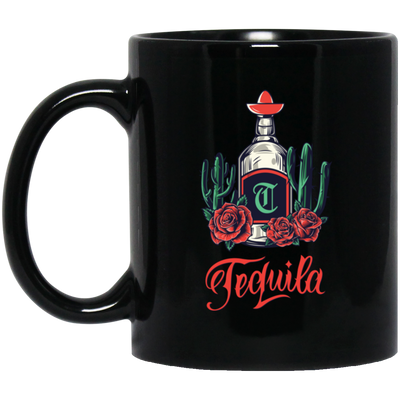 Tequila Bottle, Wine Bottle Central Cactus Forest Black Mug