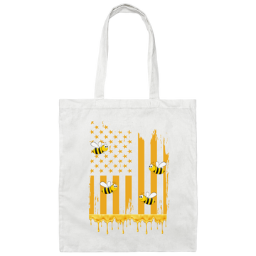 American Flag Bee, Honeycomb Canvas Tote Bag