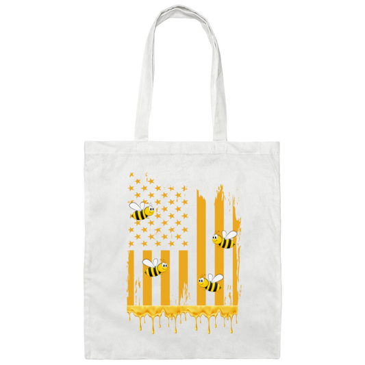 American Flag Bee, Honeycomb Canvas Tote Bag