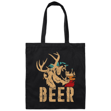 Bear And Deer, Big Roaring Vintage, Retro Wild Animal, Beer Mix Deer Canvas Tote Bag