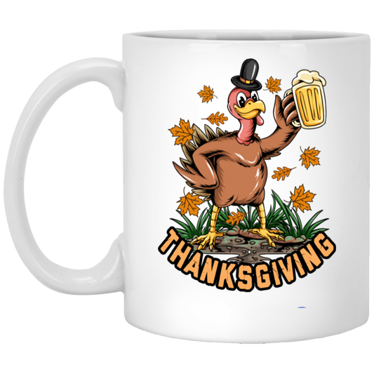 Turkey With Beer, Thanksgiving's Day, Thankful With Beer White Mug