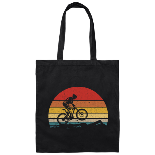 Vintage Biking, Cycling Biker Retro, Riding On Mountain Retro Canvas Tote Bag