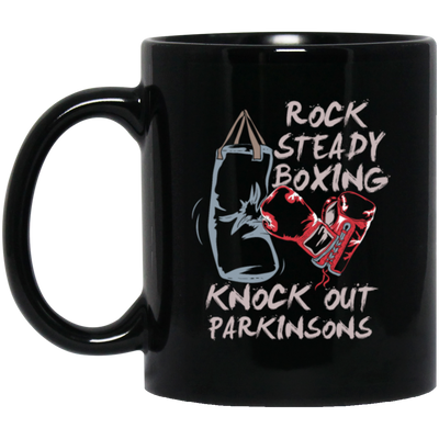 Parkinsons Fighter Rock, Steady Boxing, Knock Out Sporty Stronger Black Mug