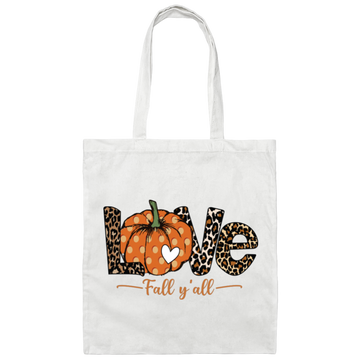Love Fall, Y'All, Love Fall Season, Fall Quote, Fall Pumpkin Canvas Tote Bag