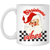 Christmas Vibes, Groovy Xmas, Cute Santa, Santa Face, Merry Christmas, Trendy Christmas White Mug