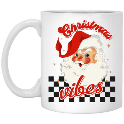 Christmas Vibes, Groovy Xmas, Cute Santa, Santa Face, Merry Christmas, Trendy Christmas White Mug