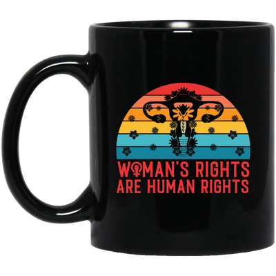 Woman's Rights Are Human Rights, Retro Woman Holiday Black Mug