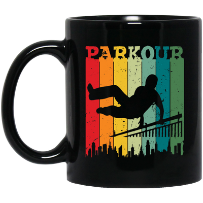 Parkour, Retro Surfing Player, Surfer, Surfing Team Black Mug