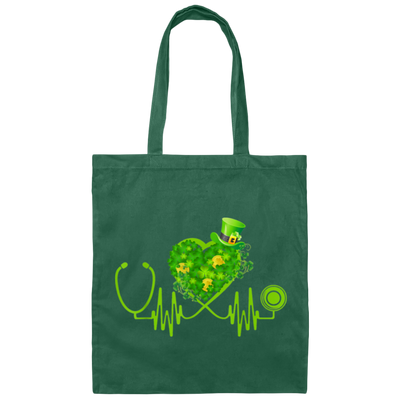 Shamrock Gift Irish Nurse St Patricks Day Stethoscope Heartbeat Canvas Tote Bag