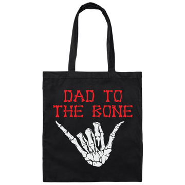 Dad To The Bone, Spooky Skeleton Hand, Funny Halloween, Trendy Halloween Canvas Tote Bag