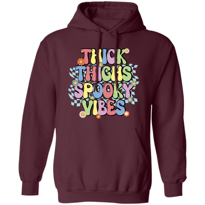 Thick Thighs Spooky Vibes, Spooky Boo, Groovy Boo Pullover Hoodie