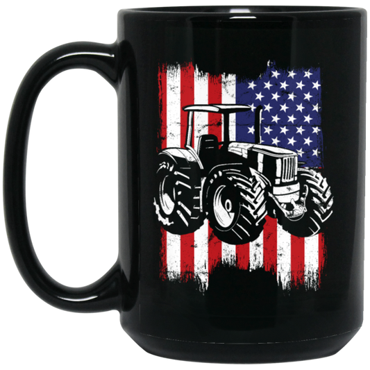 Farm Tractor Usa Flag, Patriotic Vintage Black Mug