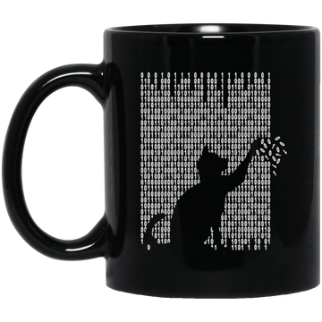 Cat Is Playing With The Binarycode, Kawaii Cat, Love Cat, Love Binarycode Black Mug