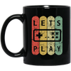 Old School Vintage, Let's Play Game, Retro Video Game, Player Gift Black Mug