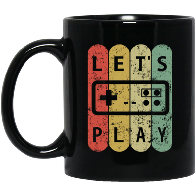 Old School Vintage, Let's Play Game, Retro Video Game, Player Gift Black Mug