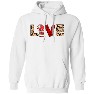 Love Text Design, Red Gnome, Leopard Pattern, Valentine's Day, Trendy Valentine Pullover Hoodie