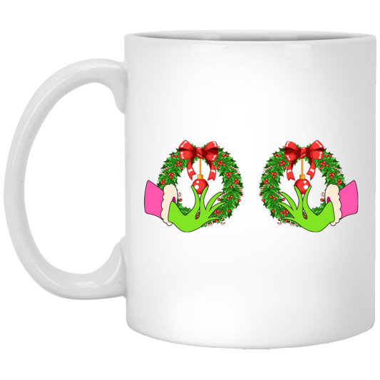 Funny Christmas, Grinch's Hands On The Boobs, Merry Titsmas, Merry Christmas, Trendy Chrismas White Mug