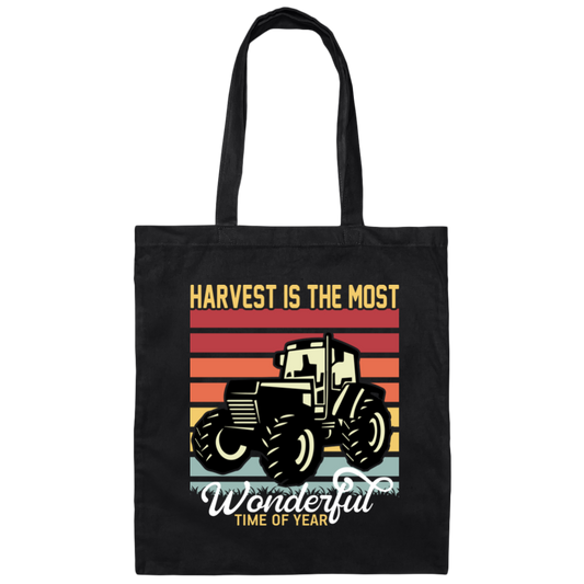 Harvest Is The Most Wondeful Time Of Year, Retro Farmer Canvas Tote Bag