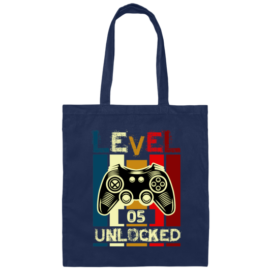 Gamer Love Gift, Level 5 Unlocked, Retro Style For 5th Birthday, Love 5th Canvas Tote Bag