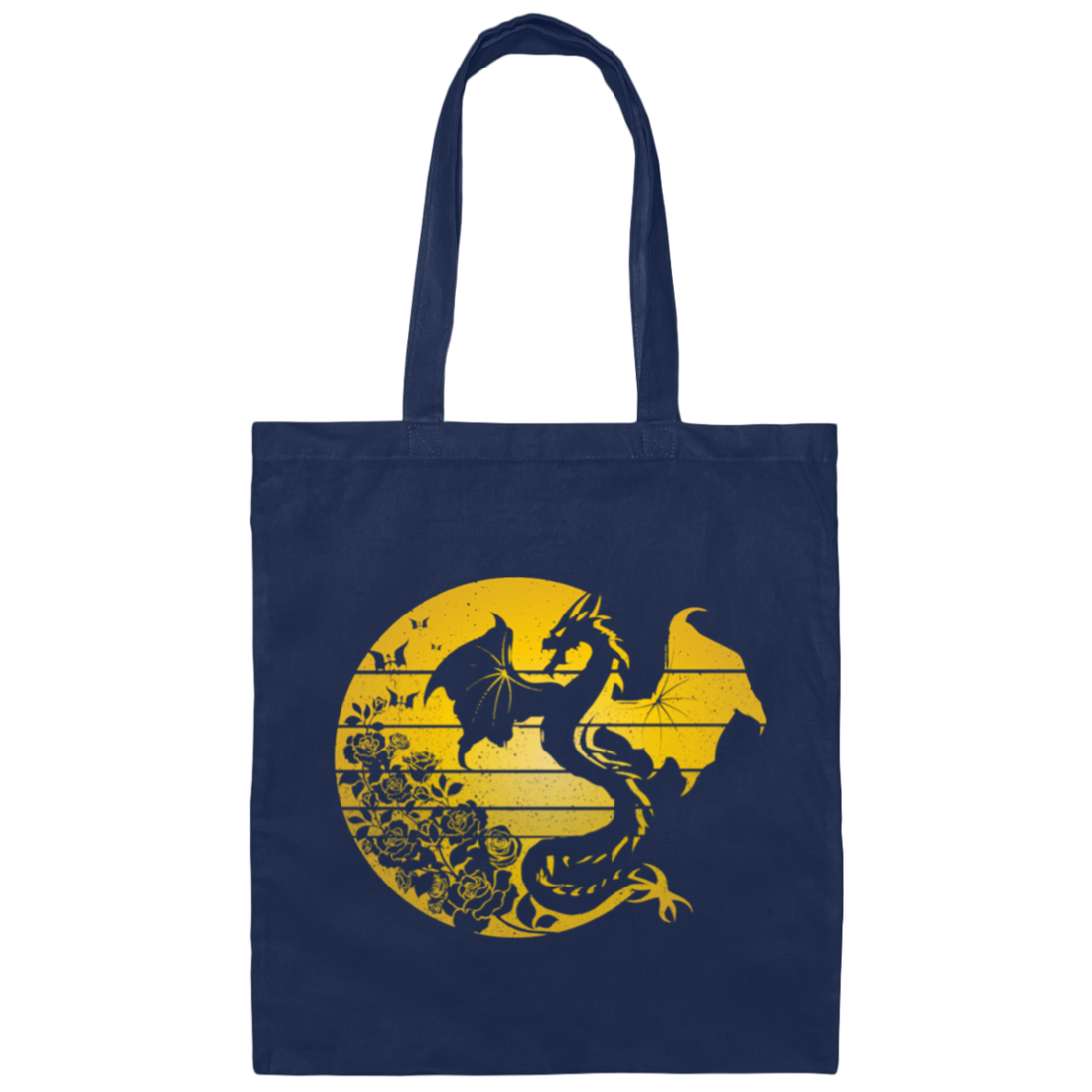 Dragon Flowers Vintage, Gold Dragon, Love Dragon, Flower In Circle Canvas Tote Bag