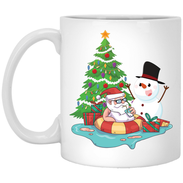 Funnny Santa, Merry Christmas Snow White, Santa In Pool, Trendy Halloween White Mug