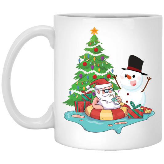 Funnny Santa, Merry Christmas Snow White, Santa In Pool, Trendy Halloween White Mug
