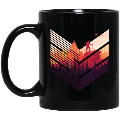 Super Cool, Colorful Hiker, Recognized A Mountain, Colorful Forest And Some Geometric Black Mug