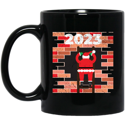 2023 Christmas, Build The Wall, Santa Building Wall, Merry Christmas, Trendy Christmas Black Mug