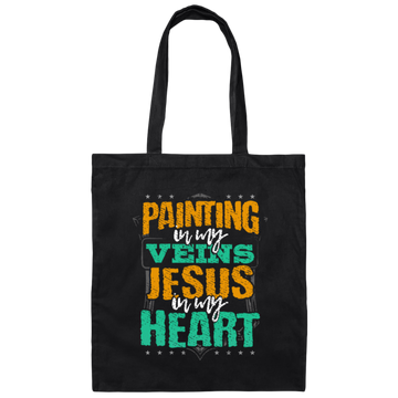 Painter Gift, Painting Is In My Veins Jesus Is In Heart Canvas Tote Bag