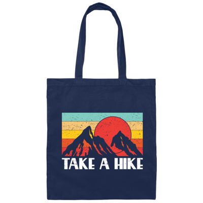 Sunset Two Mountain, Take A Hike Retro, Vintage Climbing, Vintage Style Canvas Tote Bag
