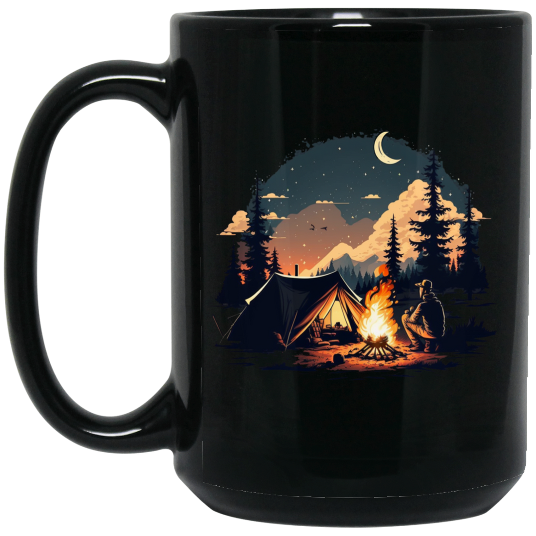 Outdoor Enthusiast Enjoying A Peaceful Camping Trip Under The Stars Black Mug