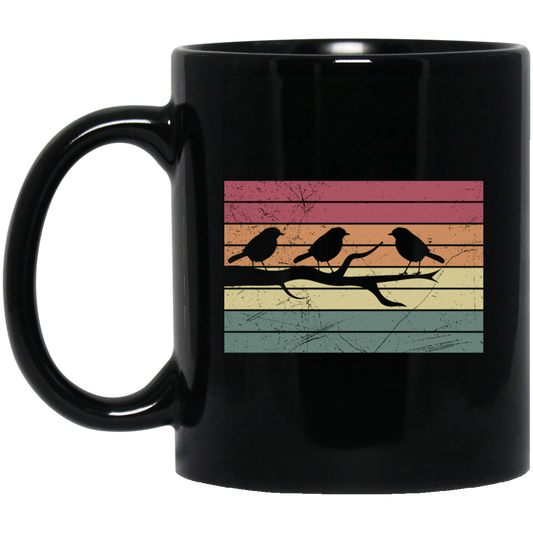 Bird Family, Bird Silhouette, Retro Bird, Happy Family Black Mug