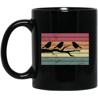 Bird Family, Bird Silhouette, Retro Bird, Happy Family Black Mug