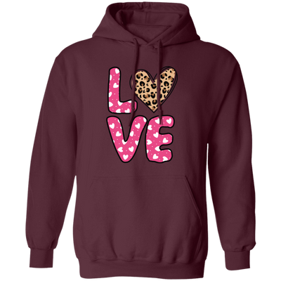 Love Heart Design, Leopard Pattern, Valentine's Day Pullover Hoodie