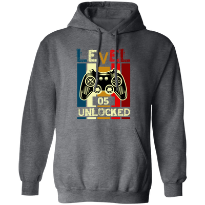 Gamer Love Gift, Level 5 Unlocked, Retro Style For 5th Birthday, Love 5th Pullover Hoodie