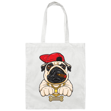 Funny Cartoon Hip Hop Pug Dog, Pug Love Gift, Cool Pug, Rich Pug Canvas Tote Bag