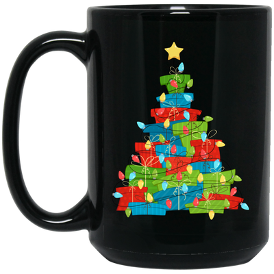 Christmas Tree Made From Gift Box, Xmas Light Line, Merry Christmas, Trendy Christmas Black Mug