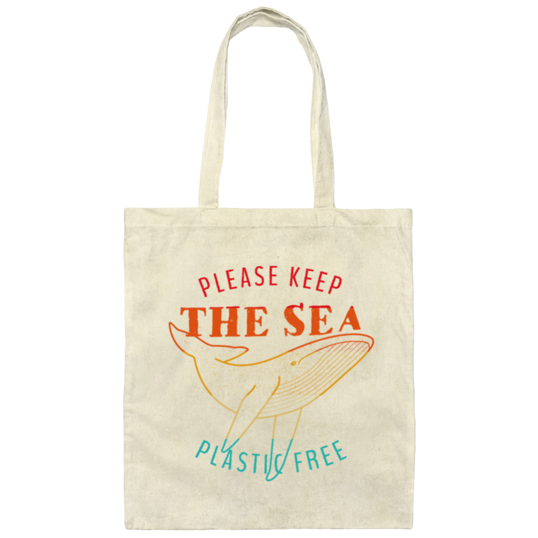 Please Keep the Sea Plastic Free Whale, Retro Whale Canvas Tote Bag