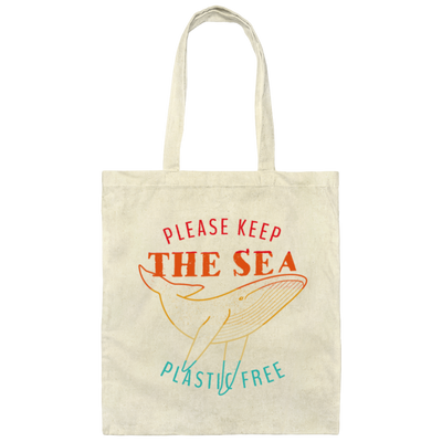 Please Keep the Sea Plastic Free Whale, Retro Whale Canvas Tote Bag