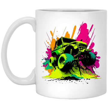 Car Lover Gift, Car In Neon Style, Love Neon Car, Cool Car On Road White Mug