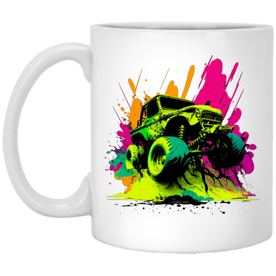 Car Lover Gift, Car In Neon Style, Love Neon Car, Cool Car On Road White Mug