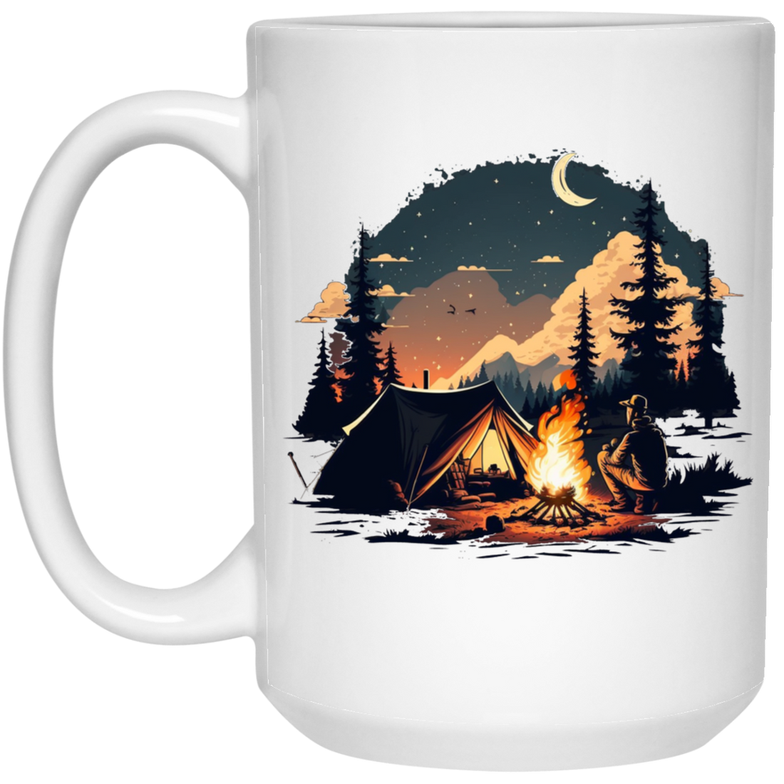 Outdoor Enthusiast Enjoying A Peaceful Camping Trip Under The Stars White Mug